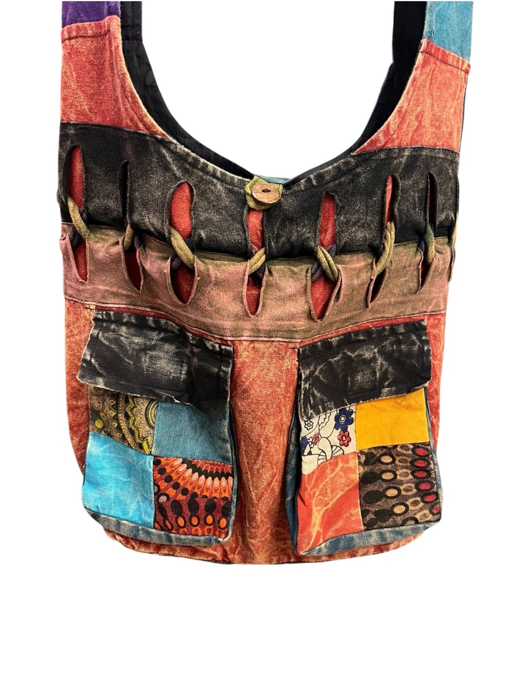 Boho Patchwork Crossbody Bag Cotton Nepal Hippie Festival Artisan Multicolor - Picture 2 of 13